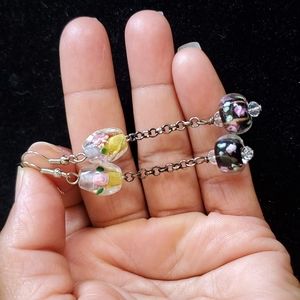 One-of-a-kind, hand-blown glass earrings.